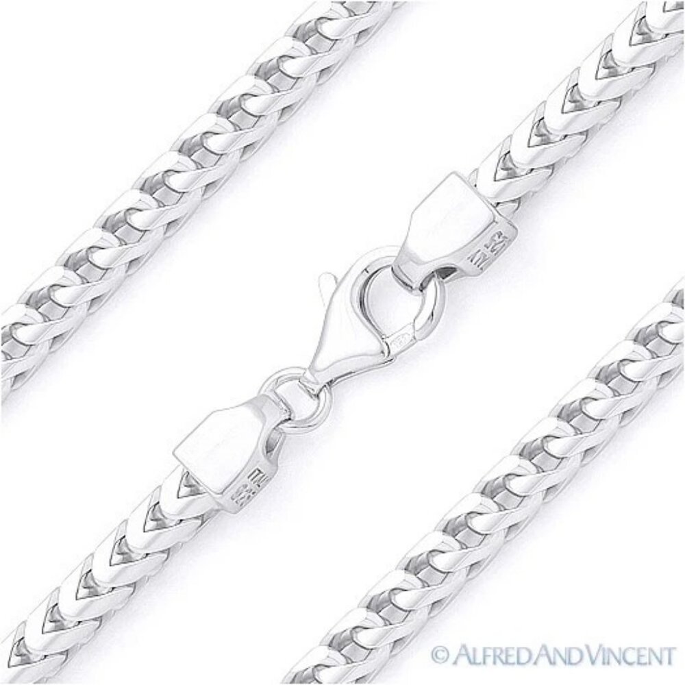 3.5mm Arrow Link Franco Italian Chain Bracelet in Solid .925 Sterling Silver